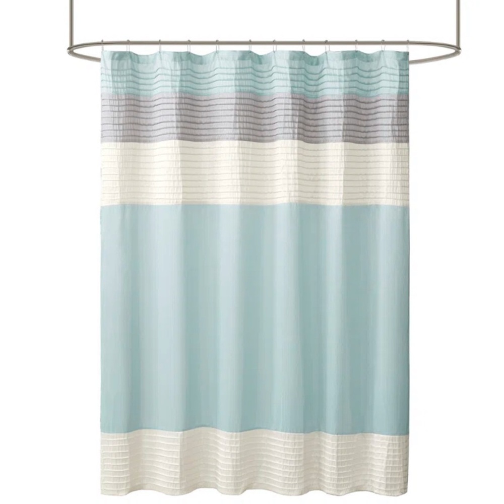 Madison Park Blue and Gray Shower Curtain with Striped Design